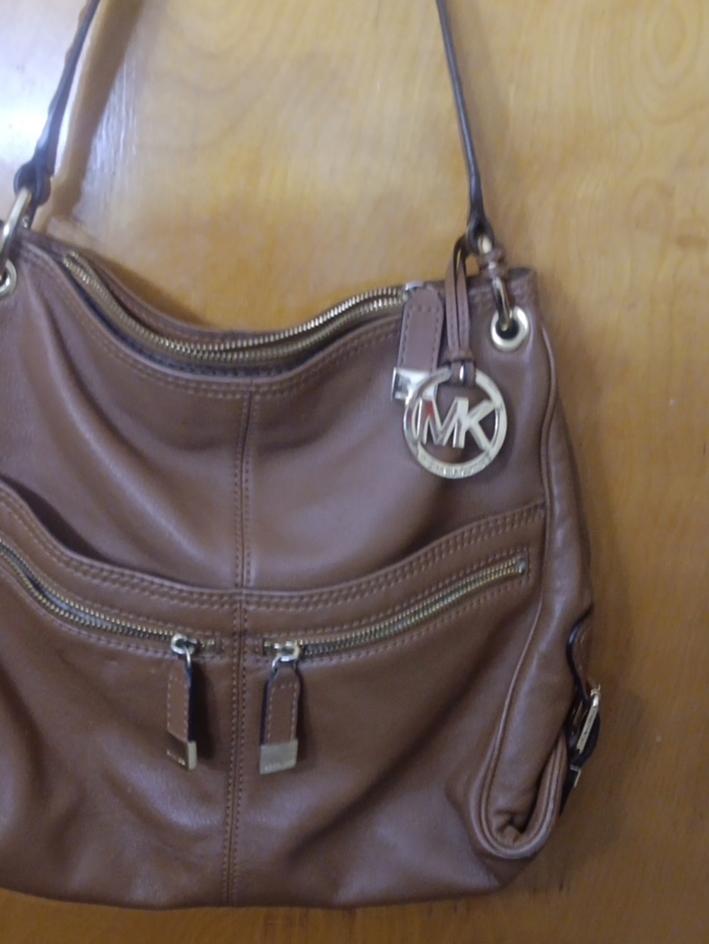 Michael Kors Cognac Leather Shoulder Hobo with MK Charm